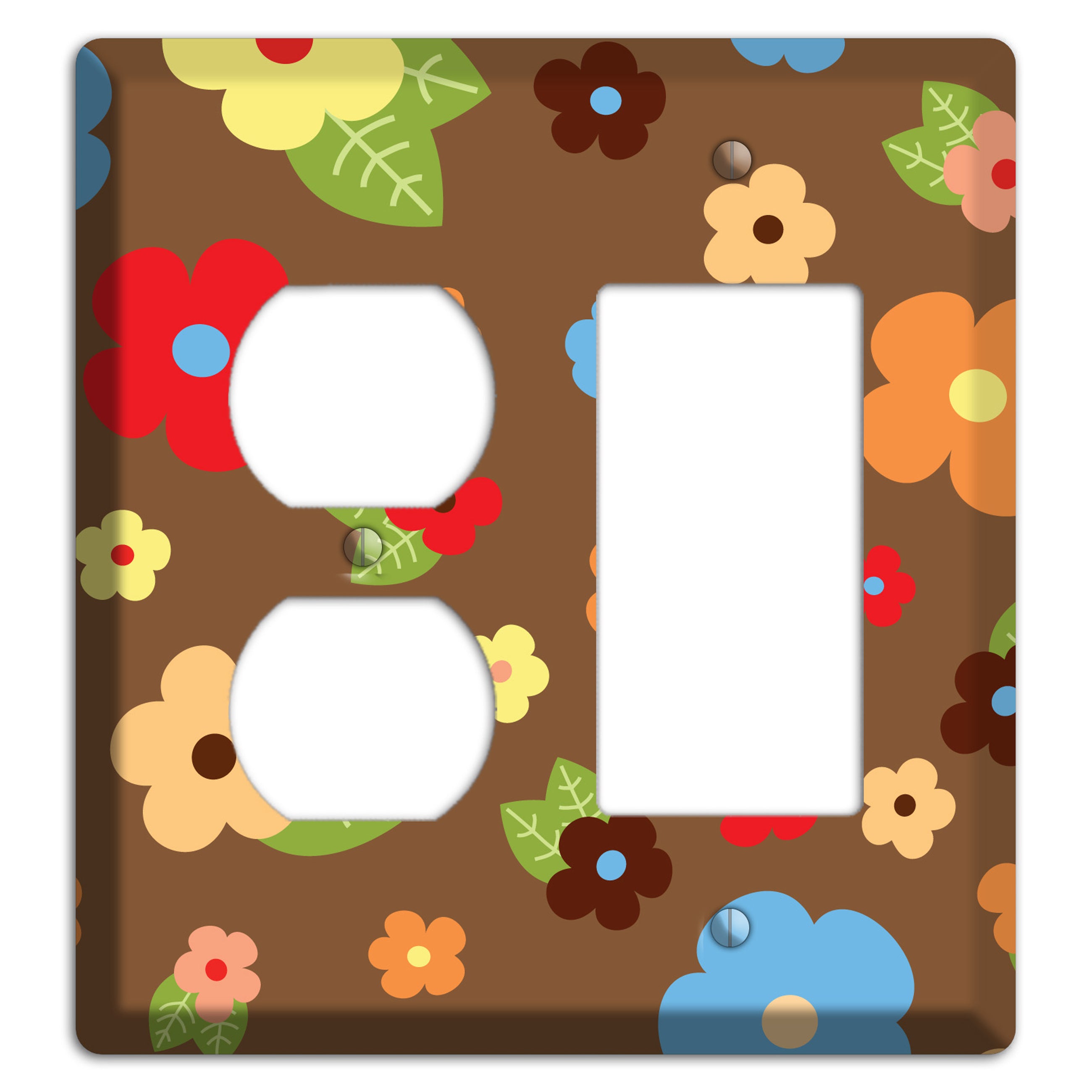 Brown Delicate Flowers Duplex / Rocker Wallplate
