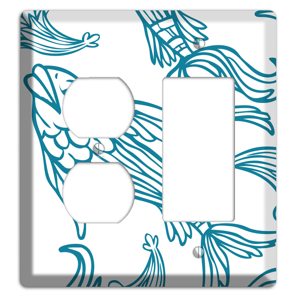 Teal and White Koi Duplex / Rocker Wallplate