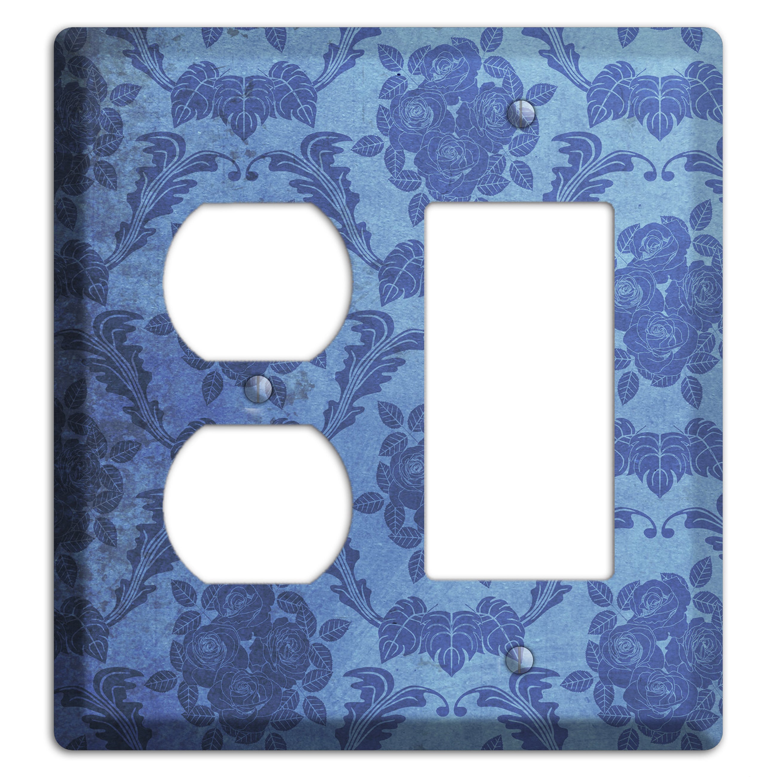Polo Blue Vintage Rose Damask Duplex / Rocker Wallplate