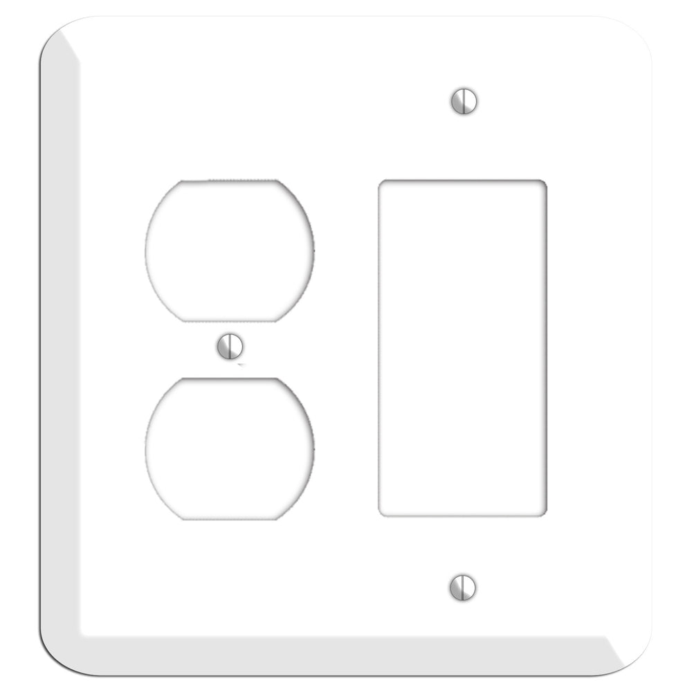 Rounded Corner White Metal Duplex / Rocker Wallplate