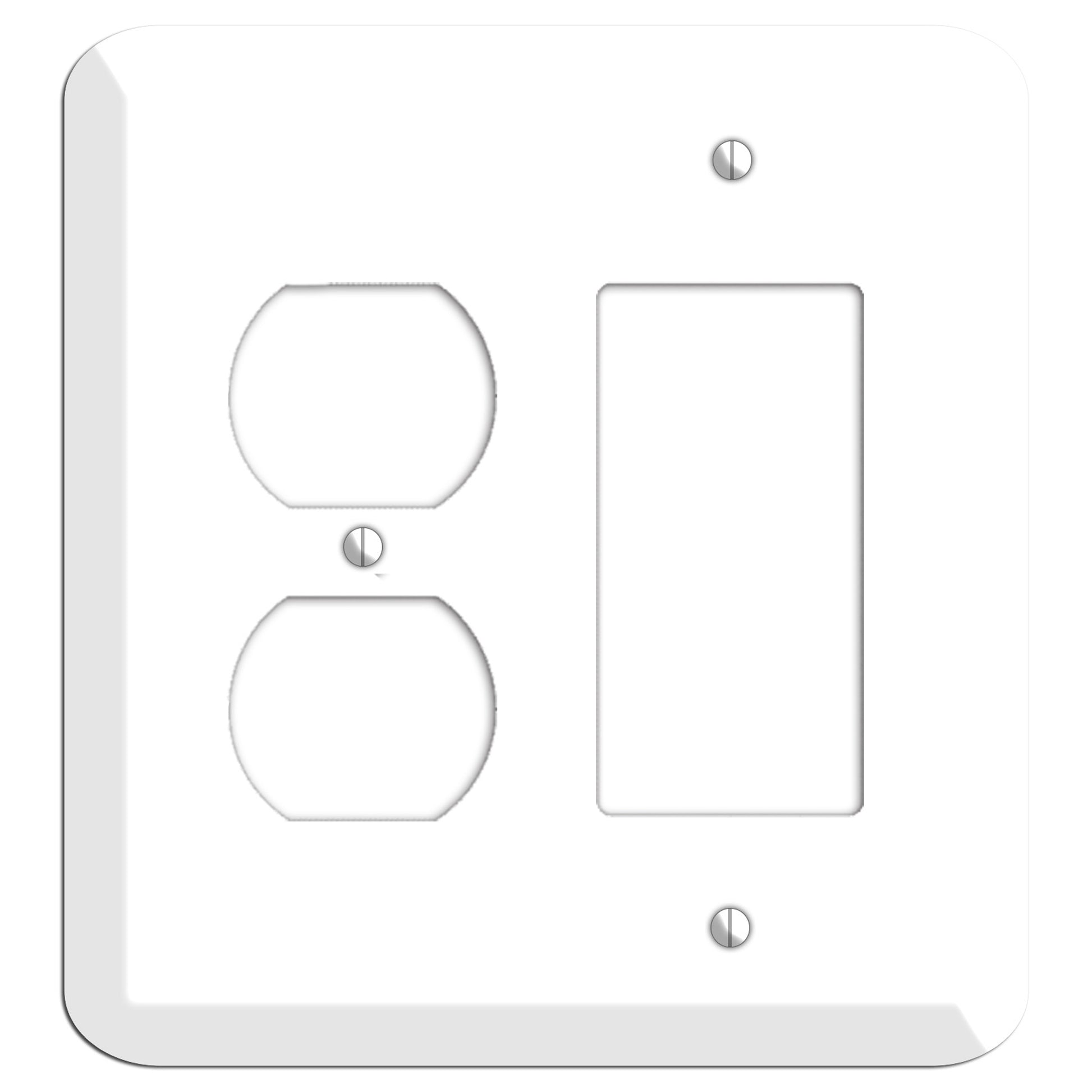 Rounded Corner White Metal Duplex / Rocker Wallplate