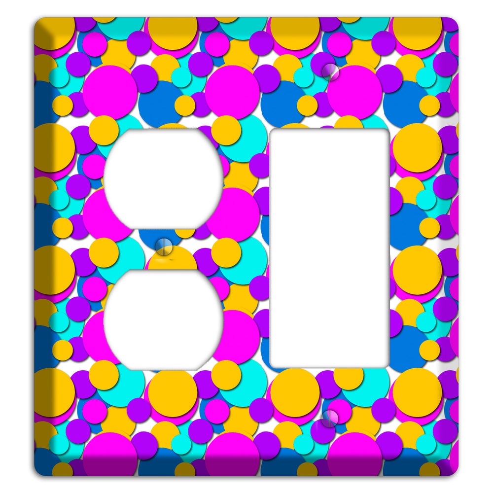 Orange Turquoise Fuschia Blue Bubble Dots Duplex / Rocker Wallplate