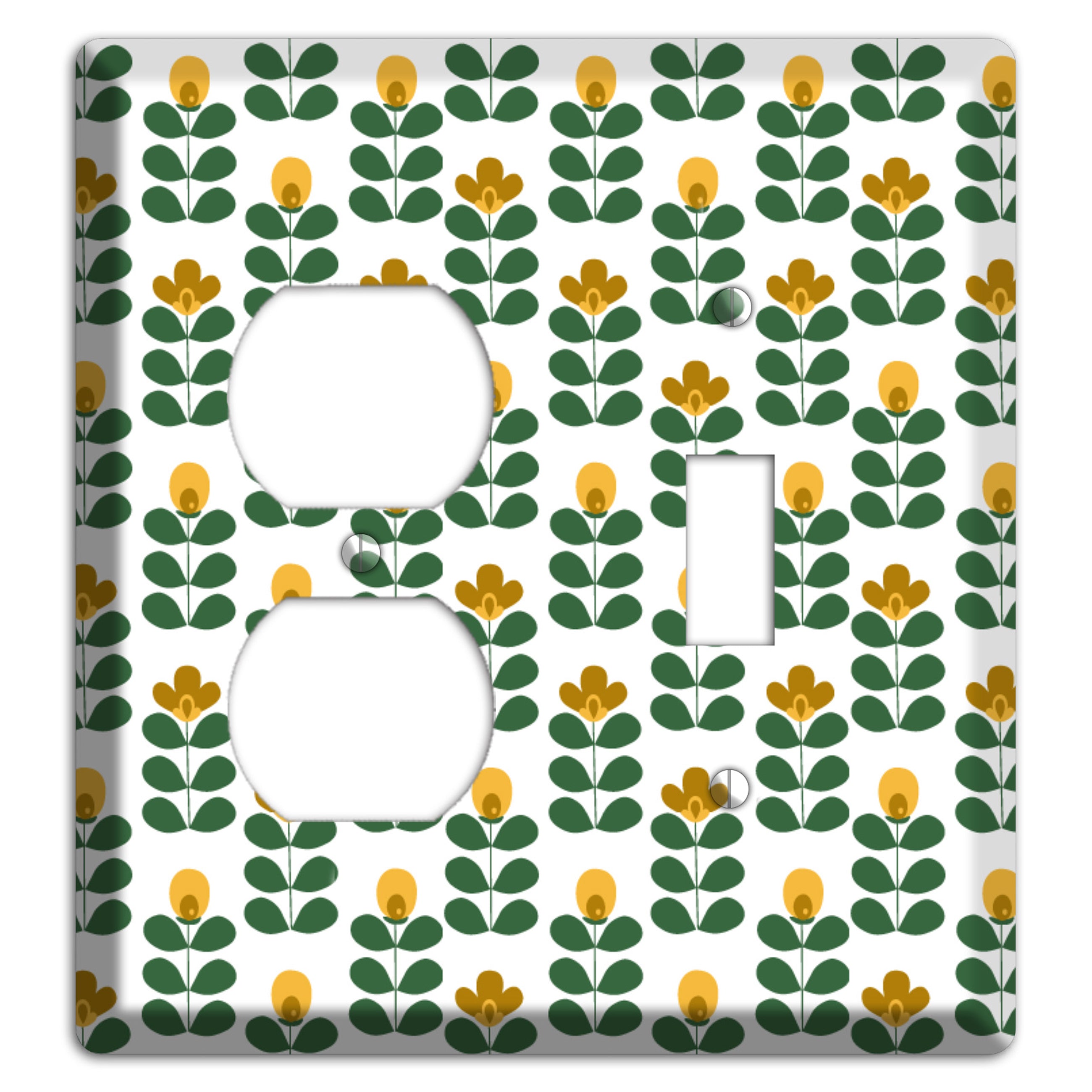 Dark Green Deco Floral Half Drop Duplex / Toggle Wallplate
