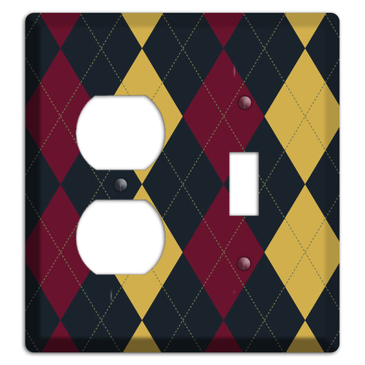 Deep Red and Yellow Argyle Duplex / Toggle Wallplate