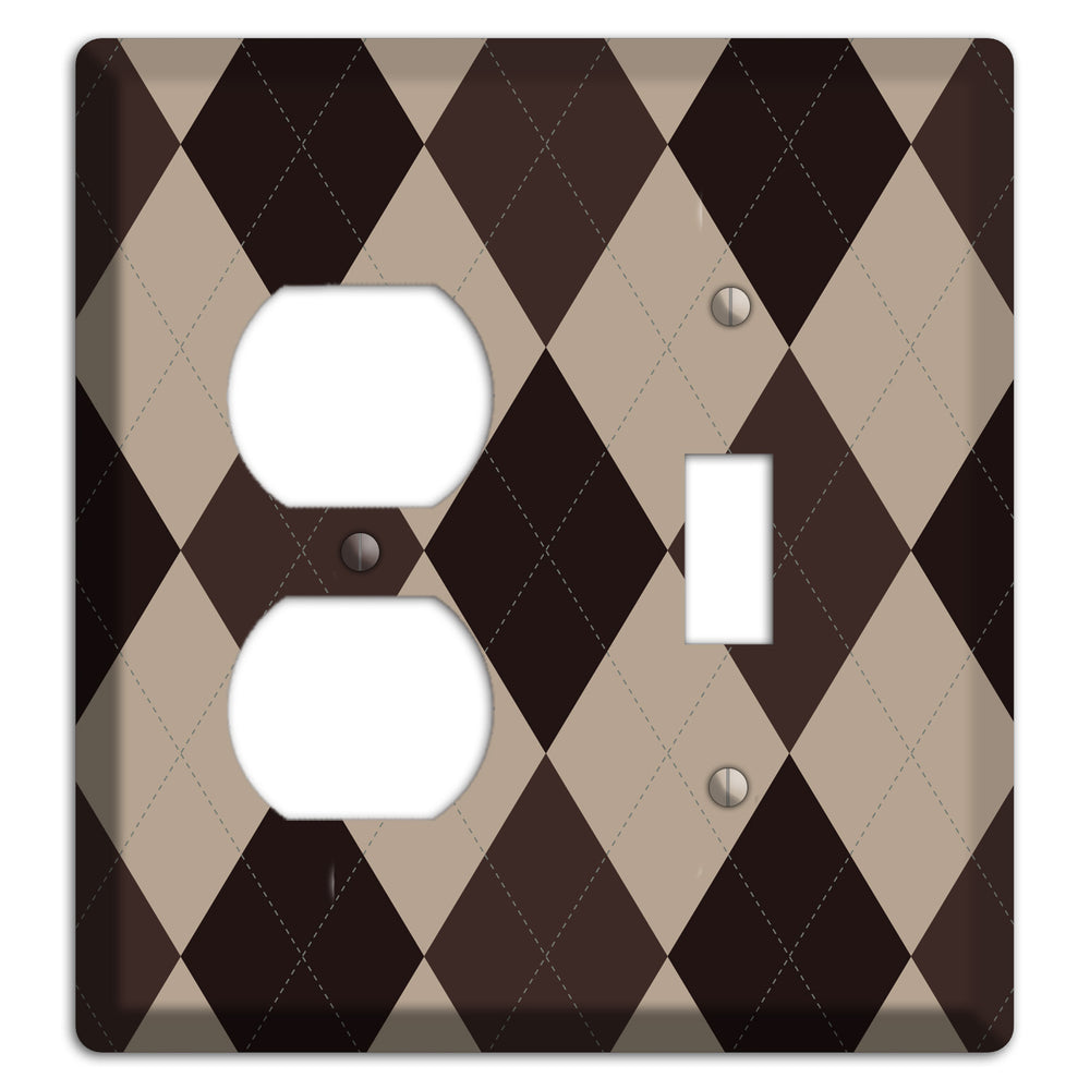 Brown and Beige Argyle Duplex / Toggle Wallplate