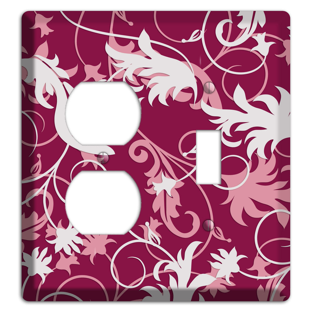 Fuschia and Pink Victorian Sprig Duplex / Toggle Wallplate