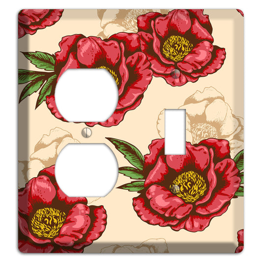 Red Peony Style A Duplex / Toggle Wallplate
