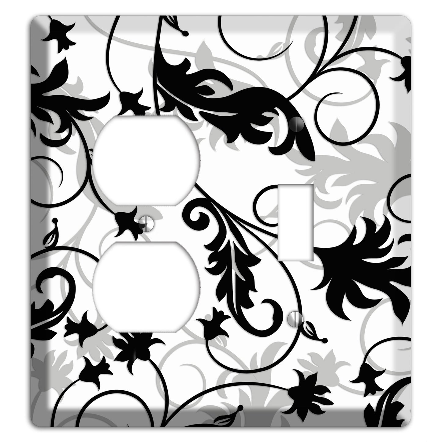 Black White and Grey Victorian Sprig Duplex / Toggle Wallplate