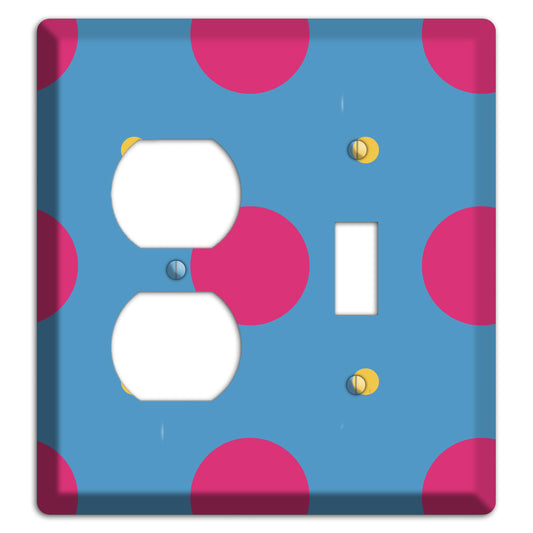 Blue with Pink and Yellow Multi Tiled Medium Dots Duplex / Toggle Wallplate