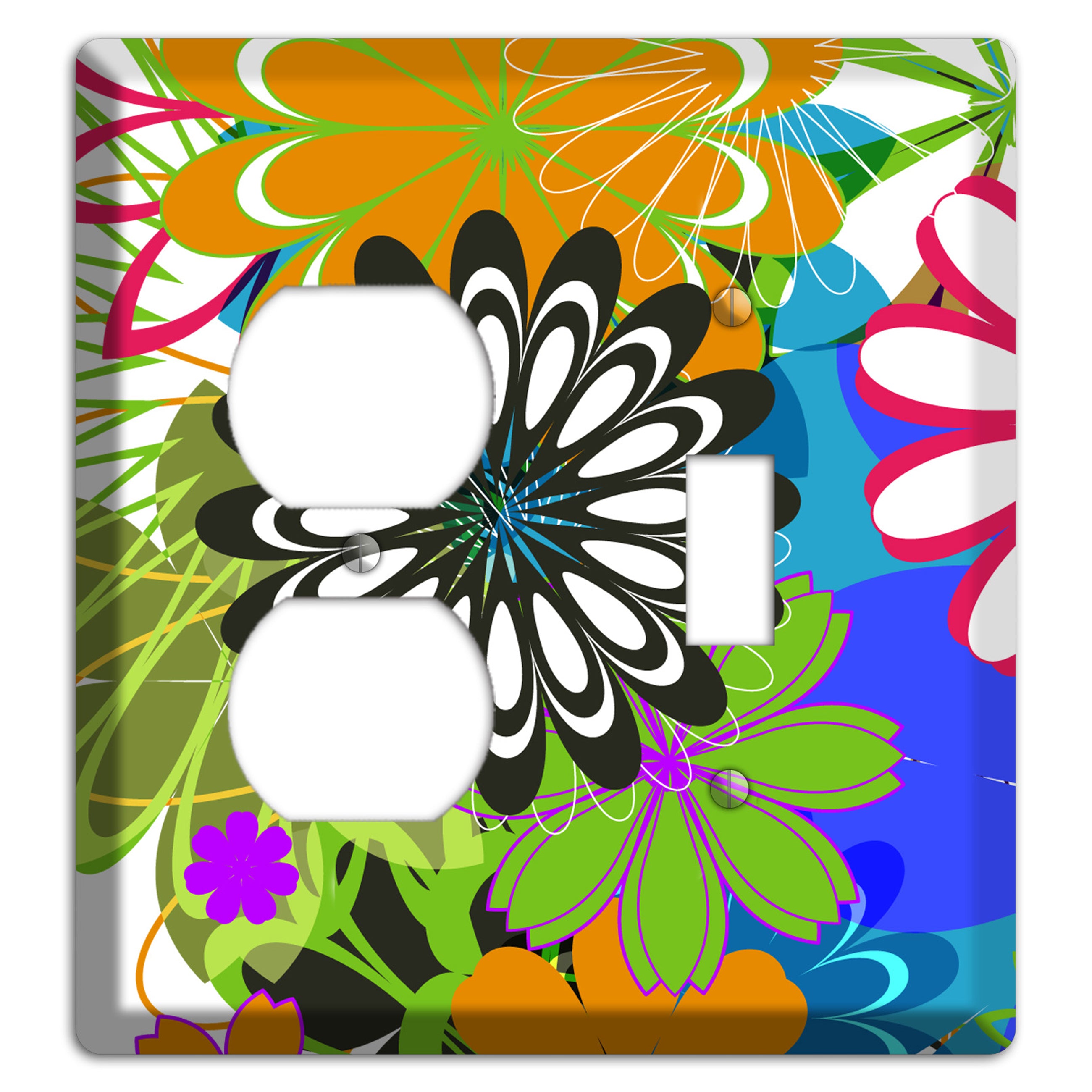 Multi Retro Flowers Duplex / Toggle Wallplate