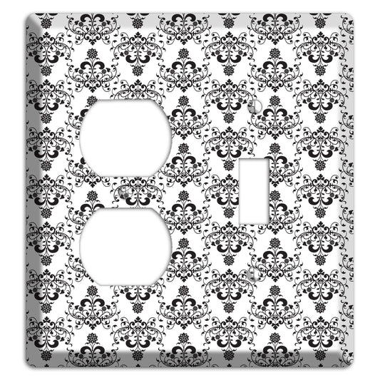 White with Black Cartouche Half Drop Duplex / Toggle Wallplate
