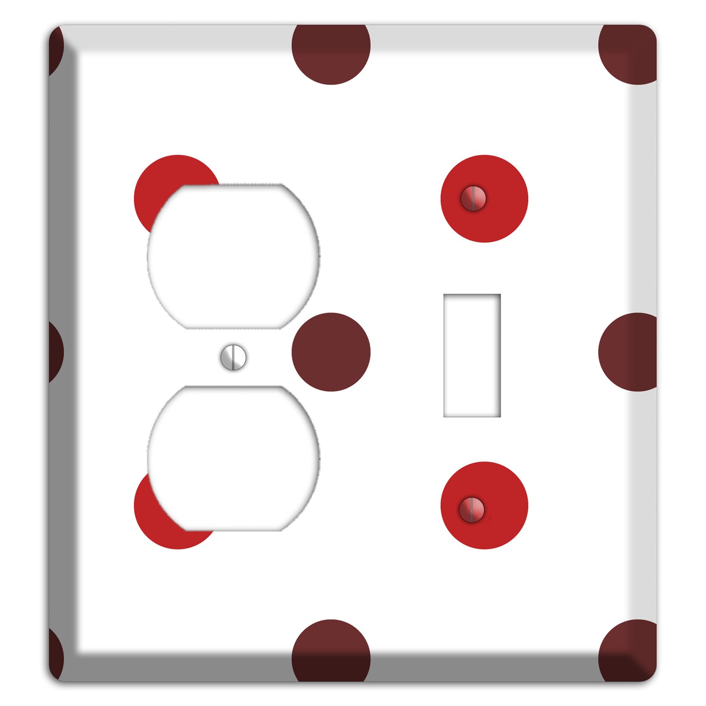 Red and Brown Medium Polka Dots Duplex / Toggle Wallplate