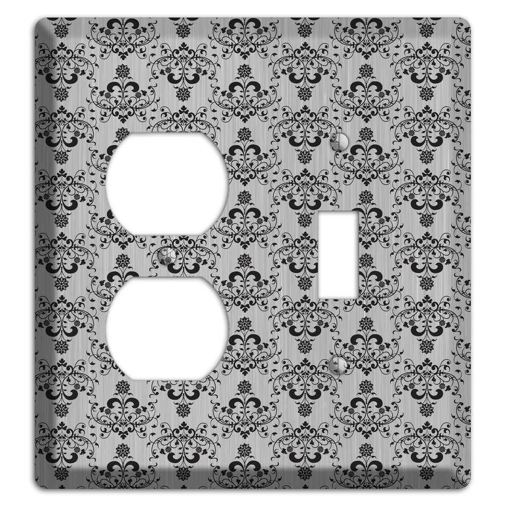 Black Cartouche Half Drop Stainless Steel Duplex / Toggle Wallplate