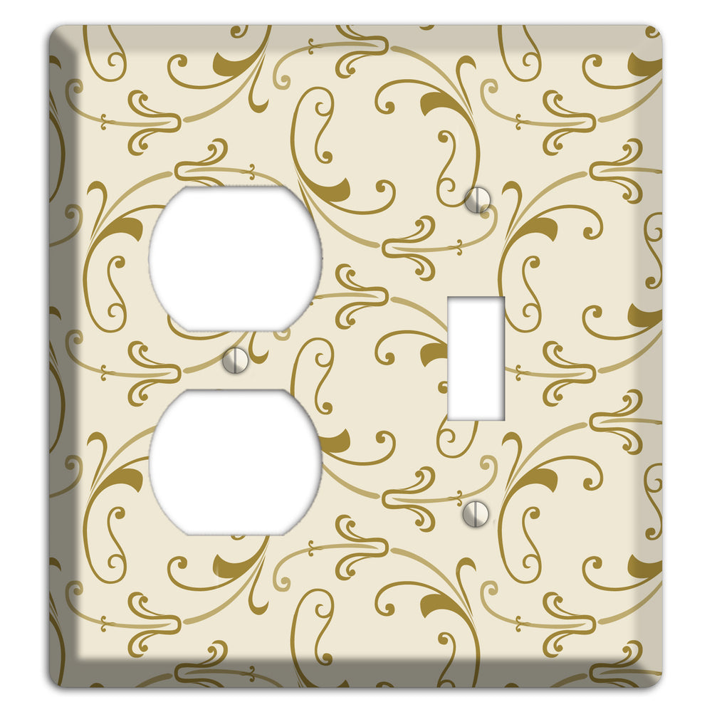 Off White with Gold Victorian Sprig Duplex / Toggle Wallplate