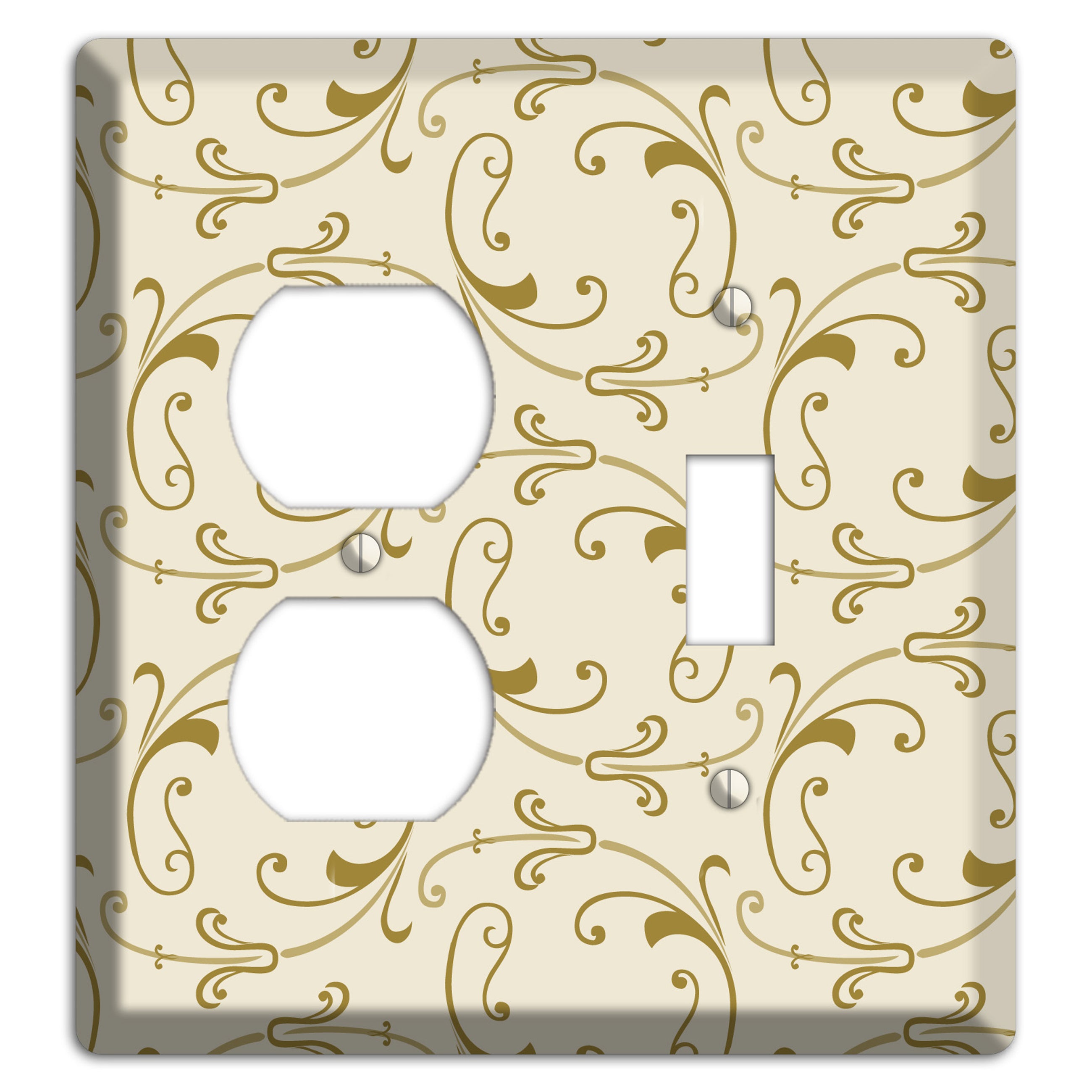 Off White with Gold Victorian Sprig Duplex / Toggle Wallplate