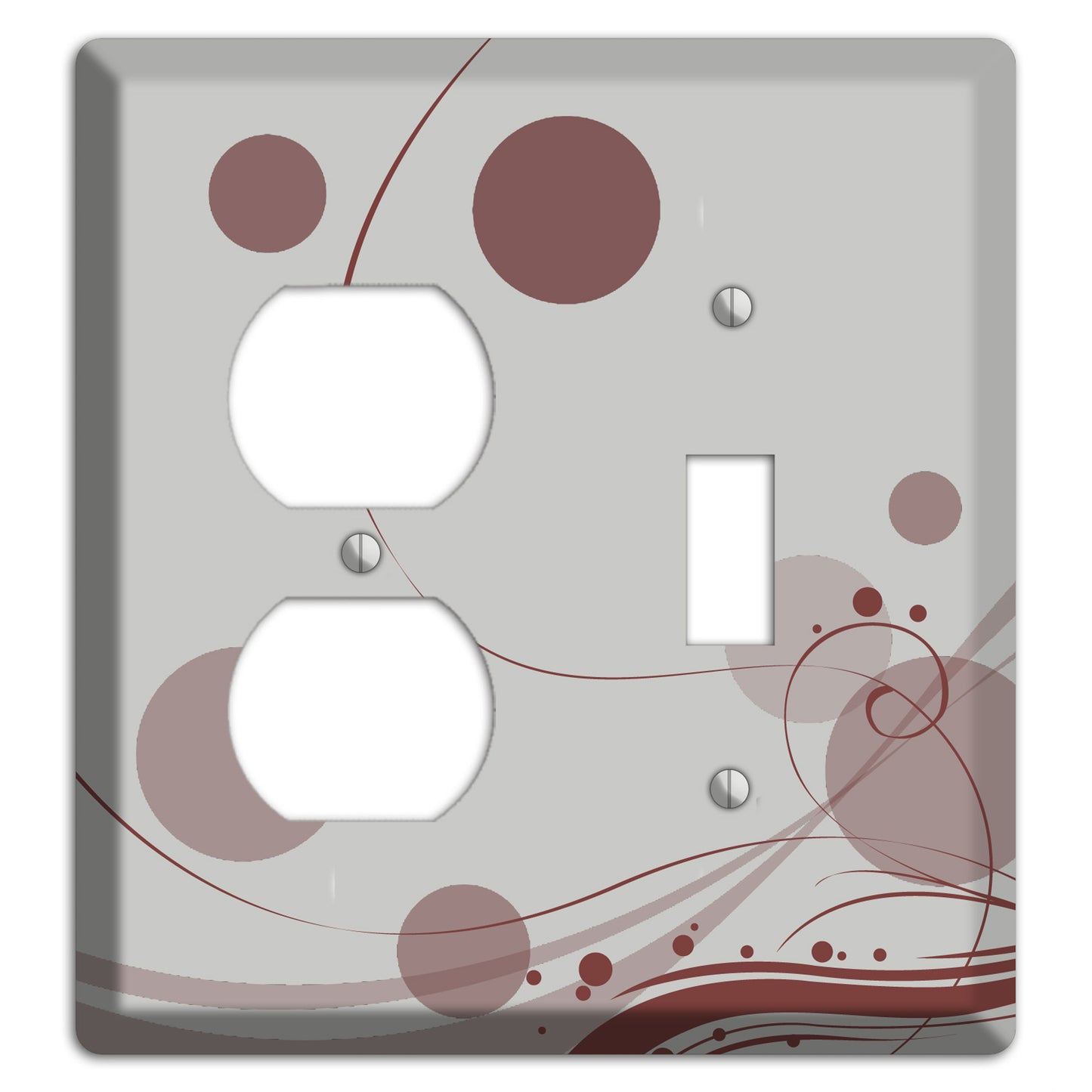 Grey with Maroon Dots and Swirls Duplex / Toggle Wallplate
