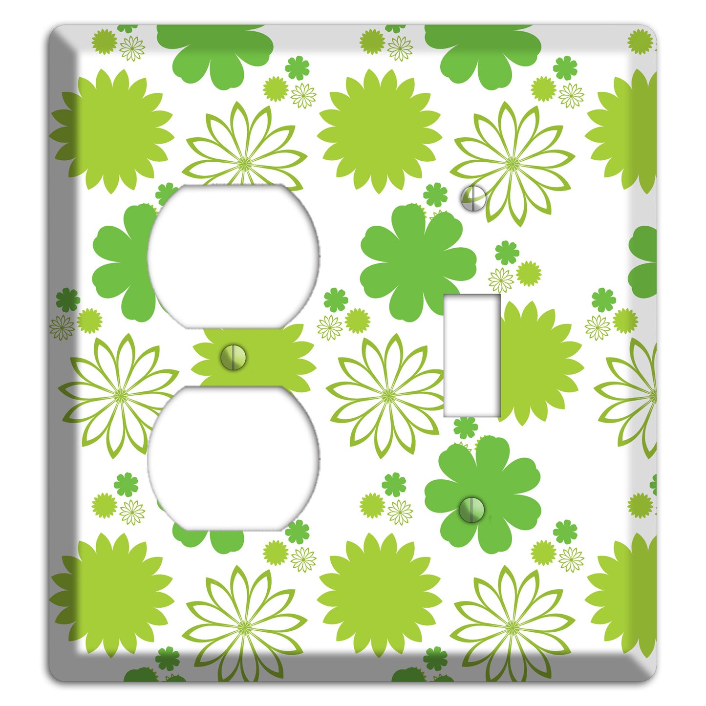 White with Multi Green Floral Contour Duplex / Toggle Wallplate