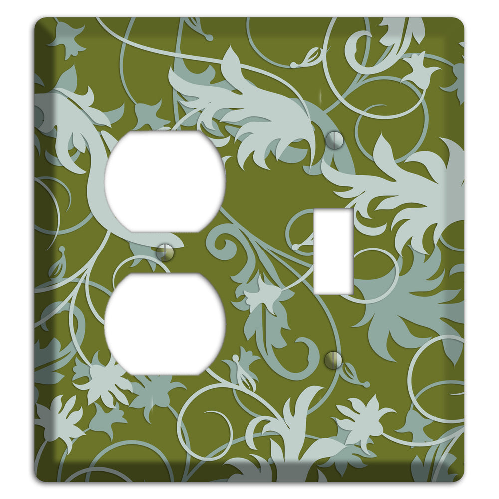 Green and Beige Victorian Sprig Duplex / Toggle Wallplate