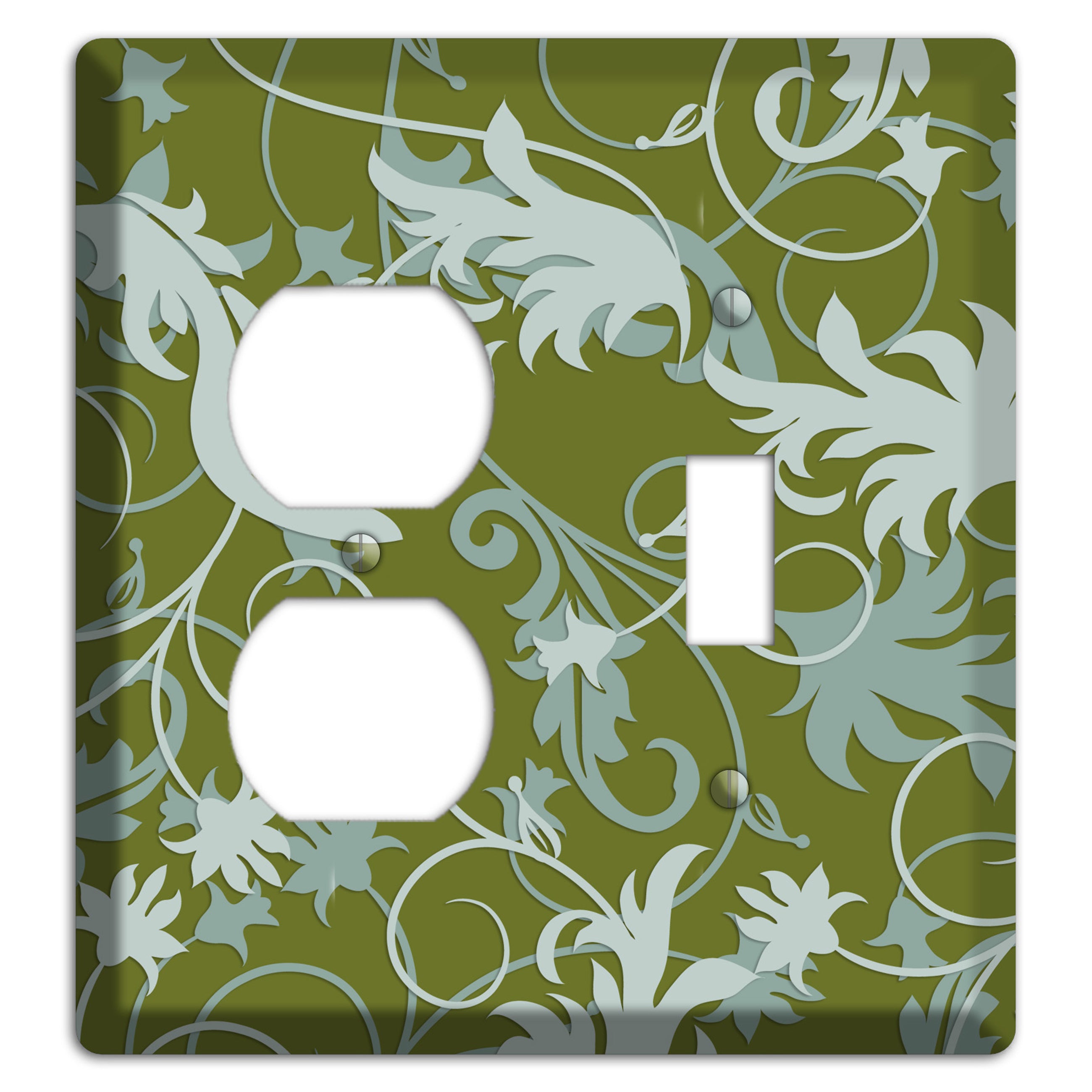 Green and Beige Victorian Sprig Duplex / Toggle Wallplate
