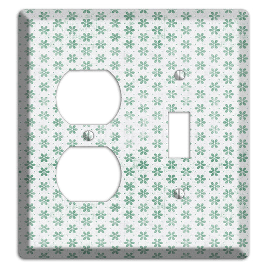 White with Green Grunge Floral Contour Duplex / Toggle Wallplate