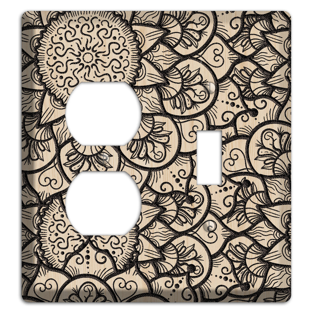 Mandala Black and White Style W Wood Lasered Duplex / Toggle Wallplate