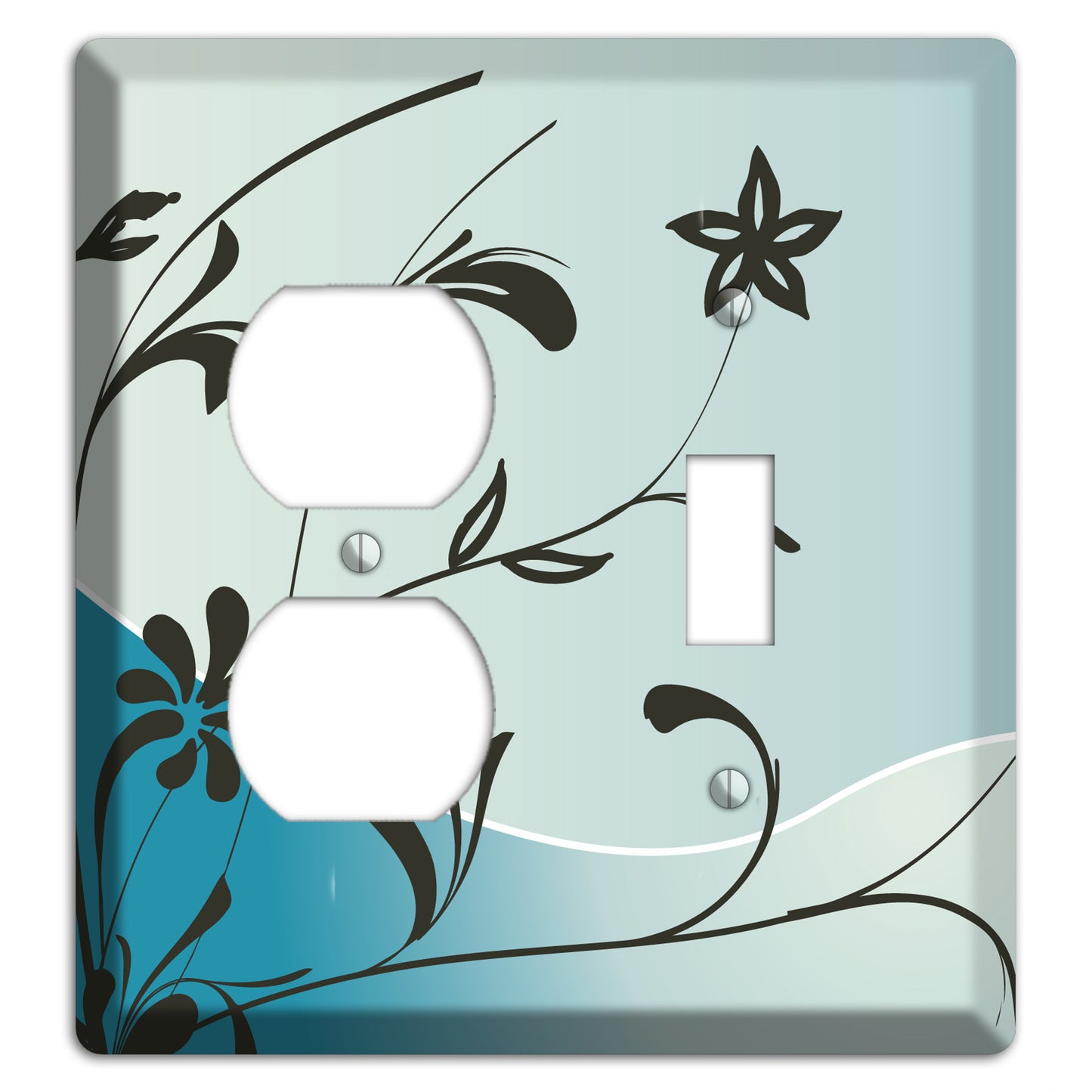 Blue-grey Floral Sprig Duplex / Toggle Wallplate