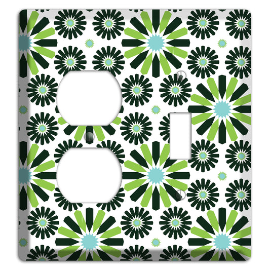 Lime and Teal Scandinavian Floral 2 Duplex / Toggle Wallplate