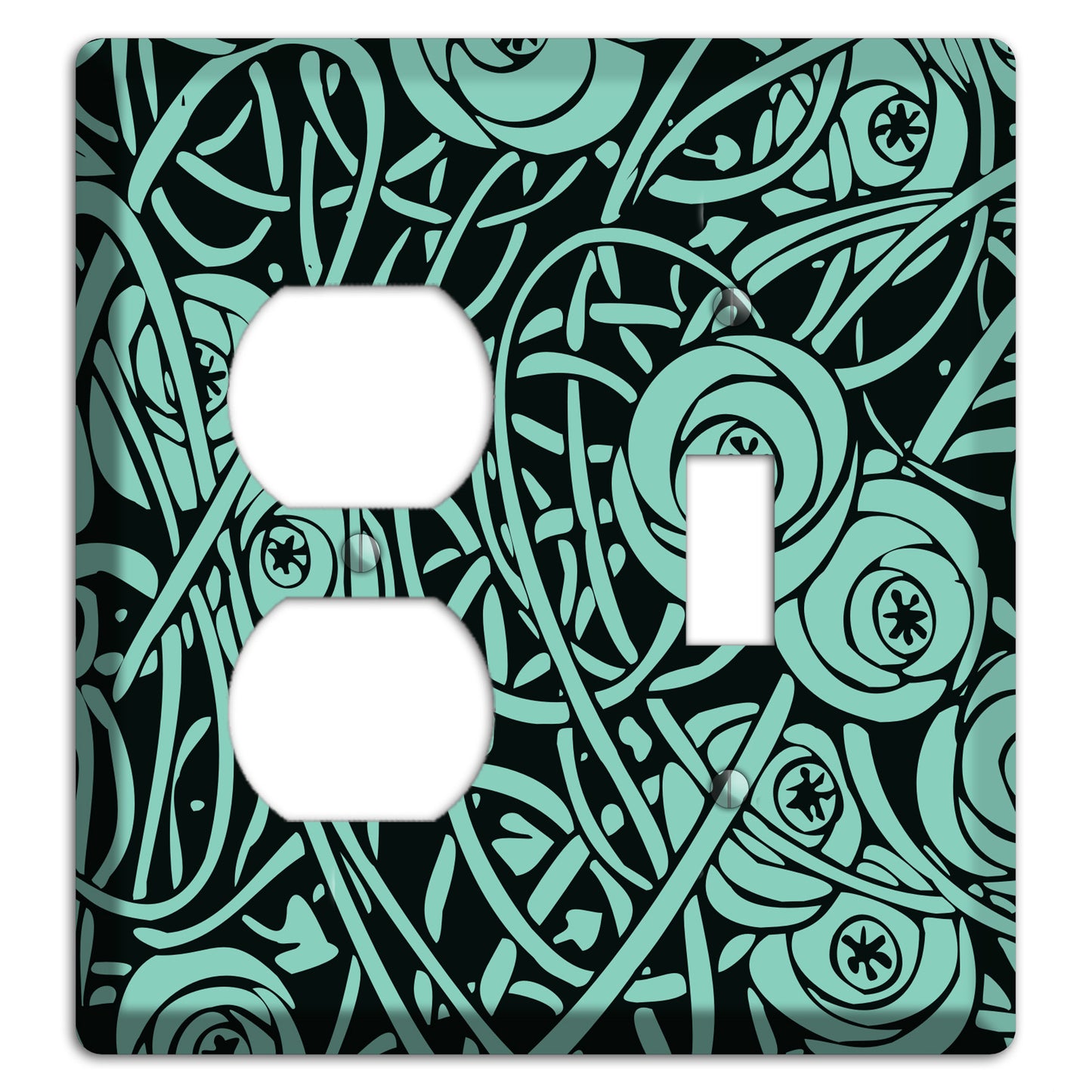 Teal Deco Floral Duplex / Toggle Wallplate