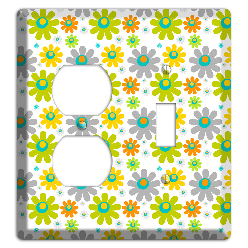 White and Yellow Flower Power Duplex / Toggle Wallplate