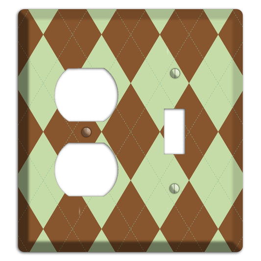 Brown and Green Argyle Duplex / Toggle Wallplate