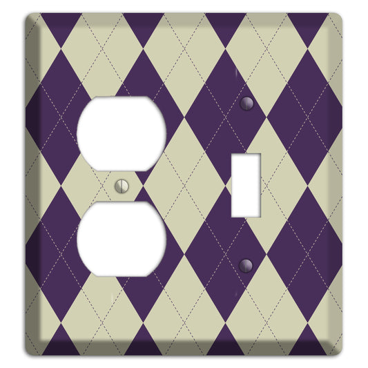 Purple and Tan Argyle Duplex / Toggle Wallplate