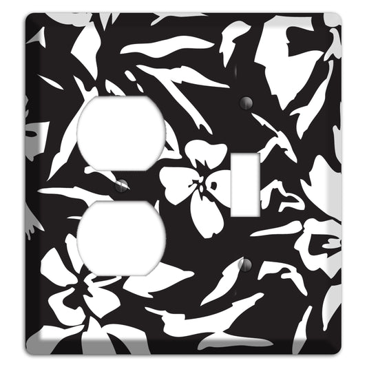 Black with White Woodcut Floral Duplex / Toggle Wallplate