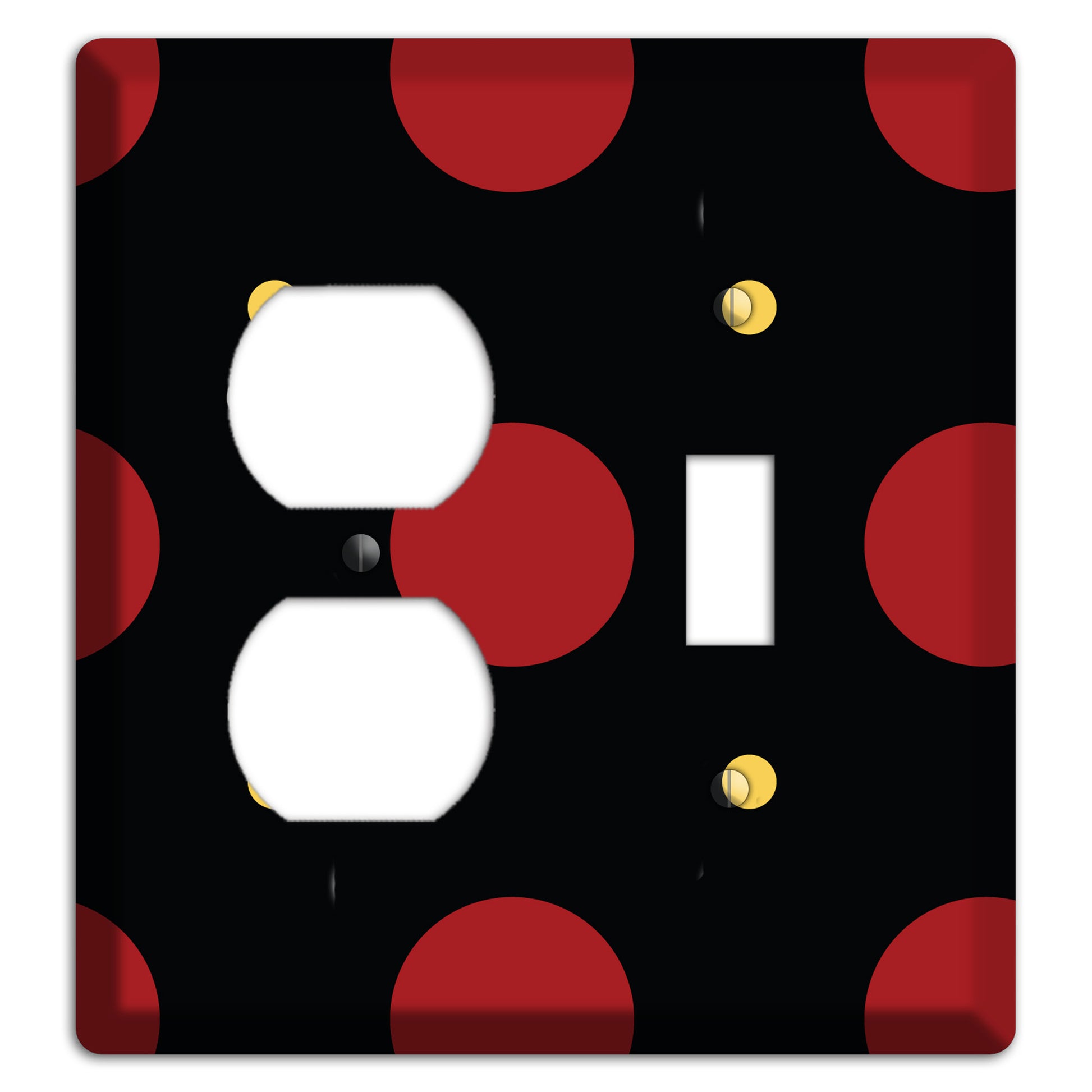Black with Red and Yellow Multi Tiled Medium Dots Duplex / Toggle Wallplate