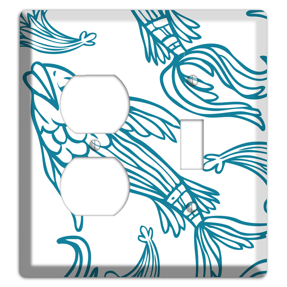 Teal and White Koi Duplex / Toggle Wallplate