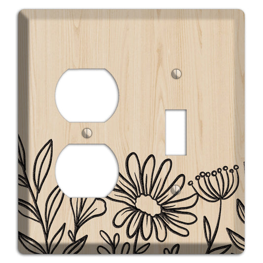 Hand-Drawn Floral 10 Wood Lasered Duplex / Toggle Wallplate