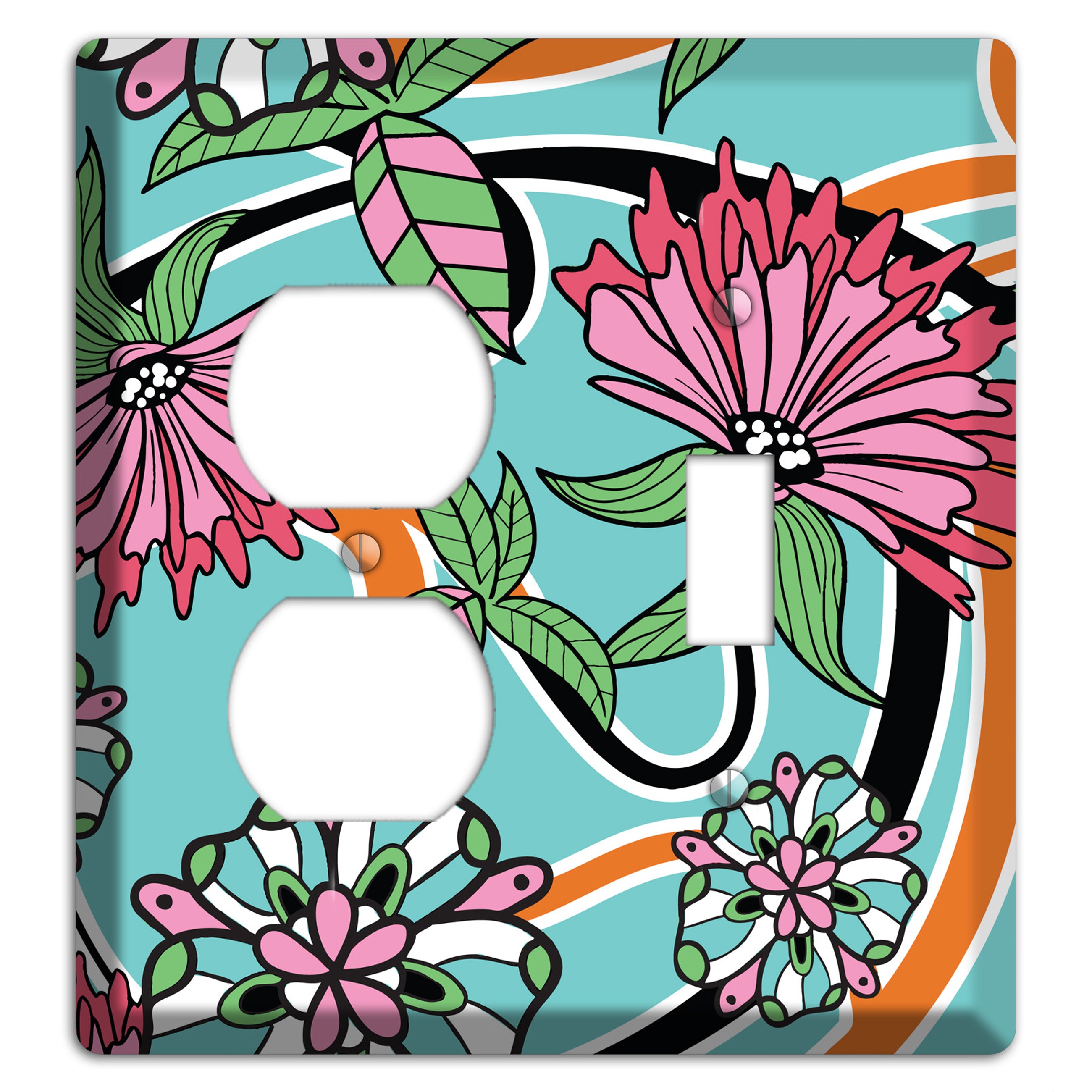 Turquoise with Pink Flowers Duplex / Toggle Wallplate