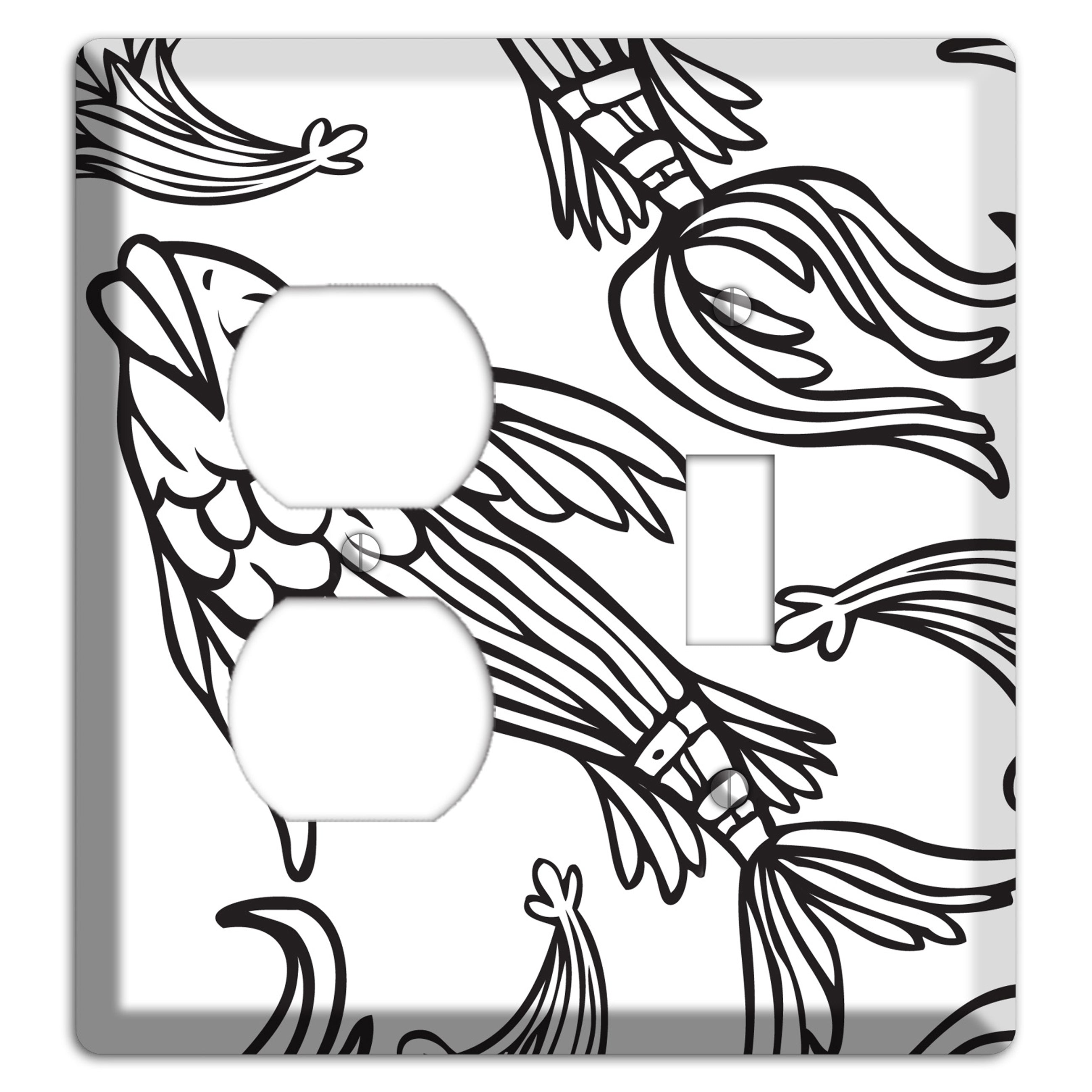 White and Black Koi Duplex / Toggle Wallplate