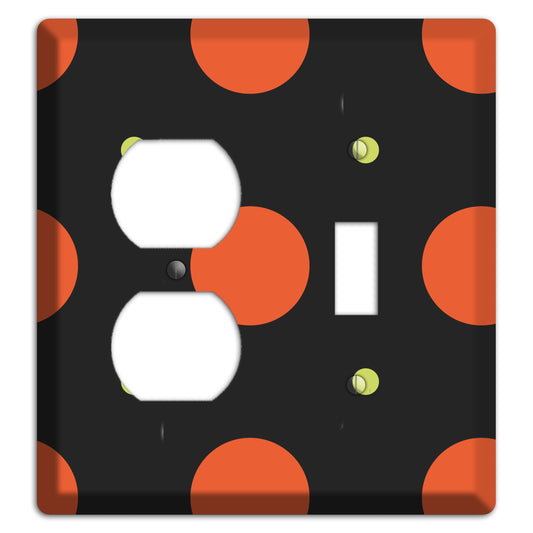 Black wih Orange and Lime Multi Tiled Medium Dots Duplex / Toggle Wallplate