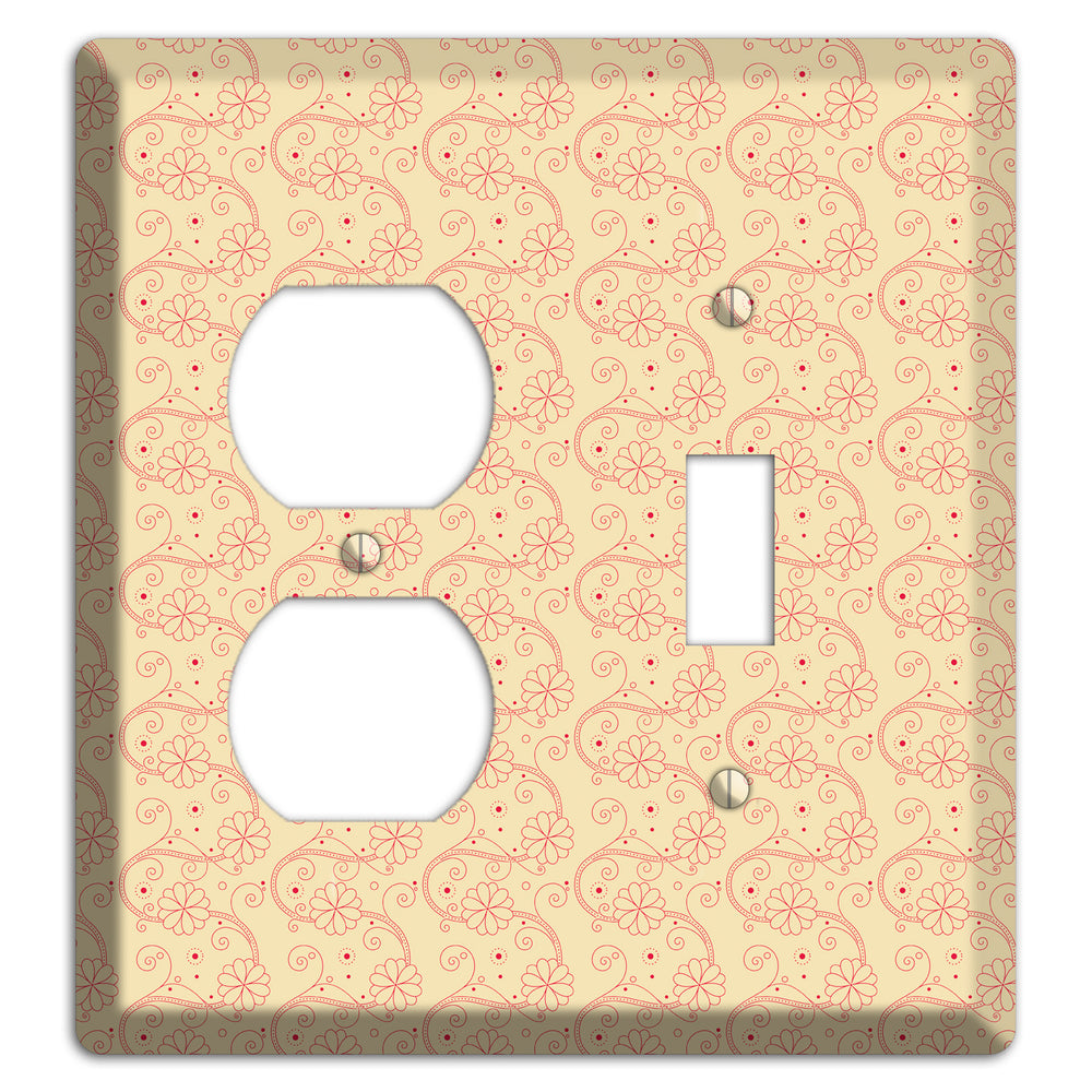 Tiny Off White Floral Swirl Duplex / Toggle Wallplate