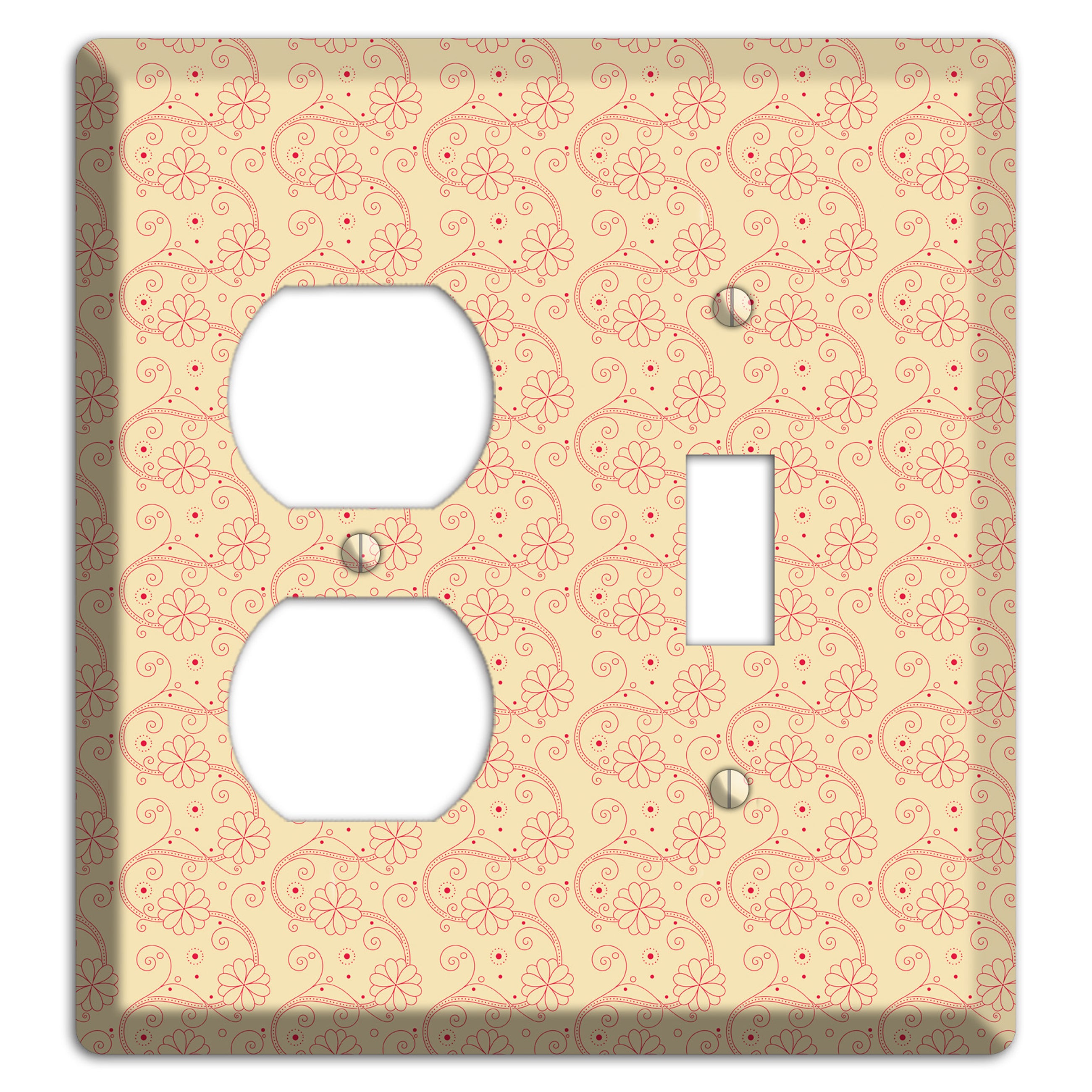 Tiny Off White Floral Swirl Duplex / Toggle Wallplate