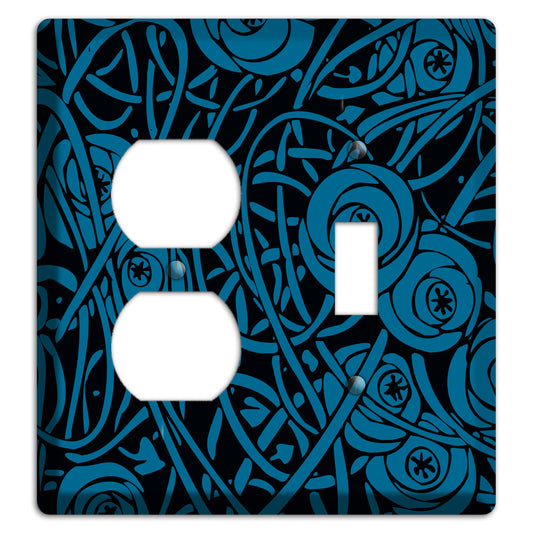 Black and Blue Deco Floral Duplex / Toggle Wallplate