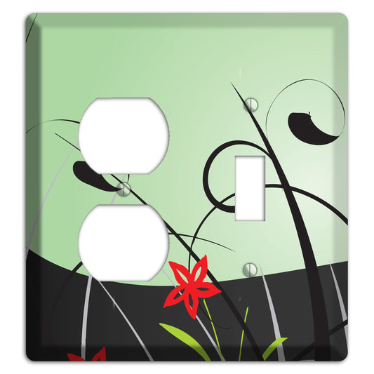 Mint Green Floral Sprig Duplex / Toggle Wallplate