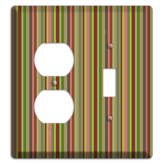 Multi Olive Burgundy Vertical Stripes Duplex / Toggle Wallplate