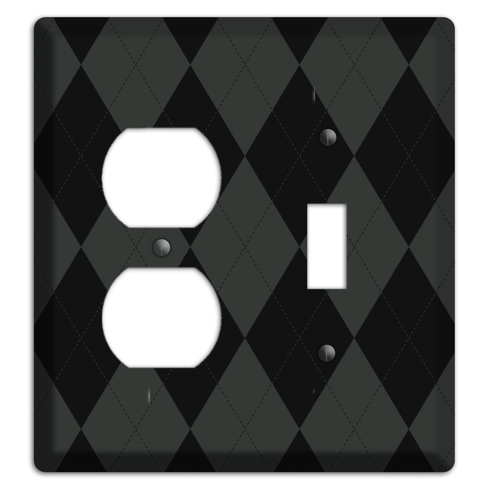 Gray and Black Argyle Duplex / Toggle Wallplate
