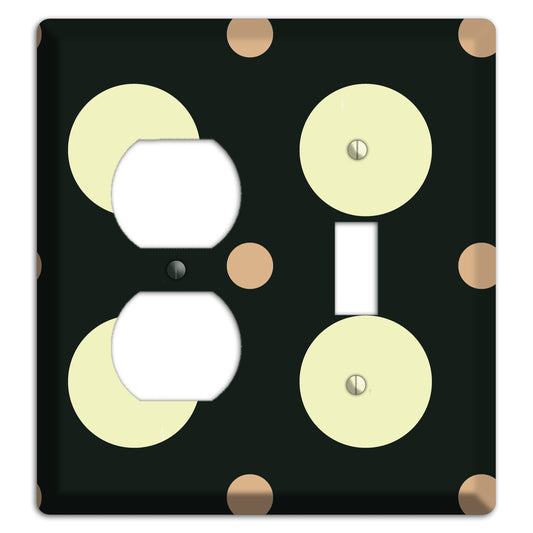 Black with Yellow and Mauve Multi Medium Polka Dots Duplex / Toggle Wallplate