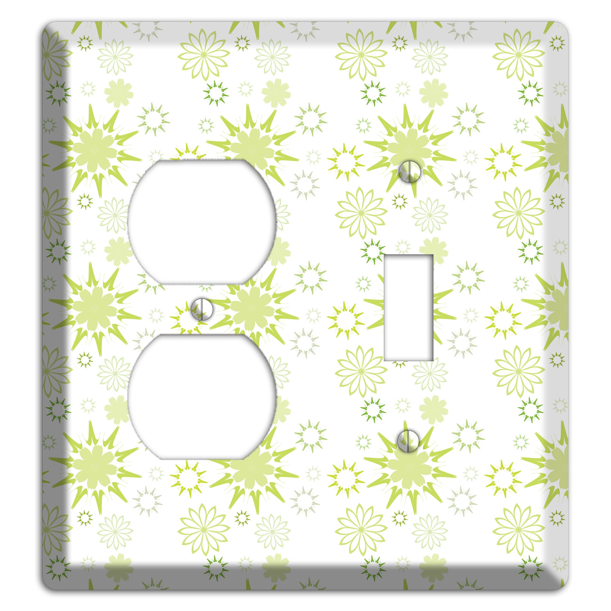 White with Multi Lime Floral Contour Retro Burst Duplex / Toggle Wallplate