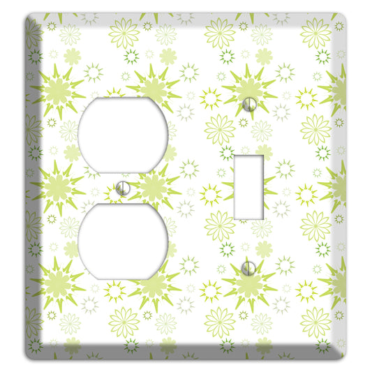 White with Multi Lime Floral Contour Retro Burst Duplex / Toggle Wallplate
