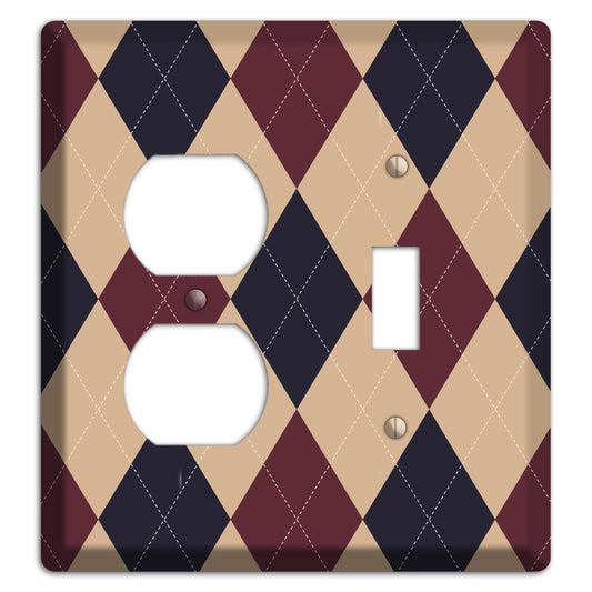 Brown and Tan Argyle Duplex / Toggle Wallplate