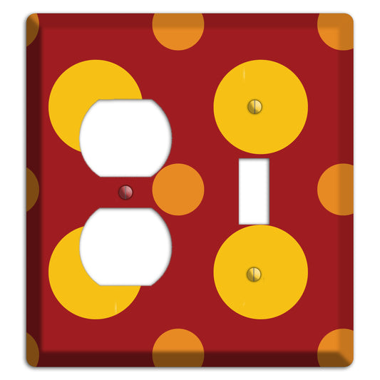 Red with Multi Orange Multi Medium Polka Dots Duplex / Toggle Wallplate