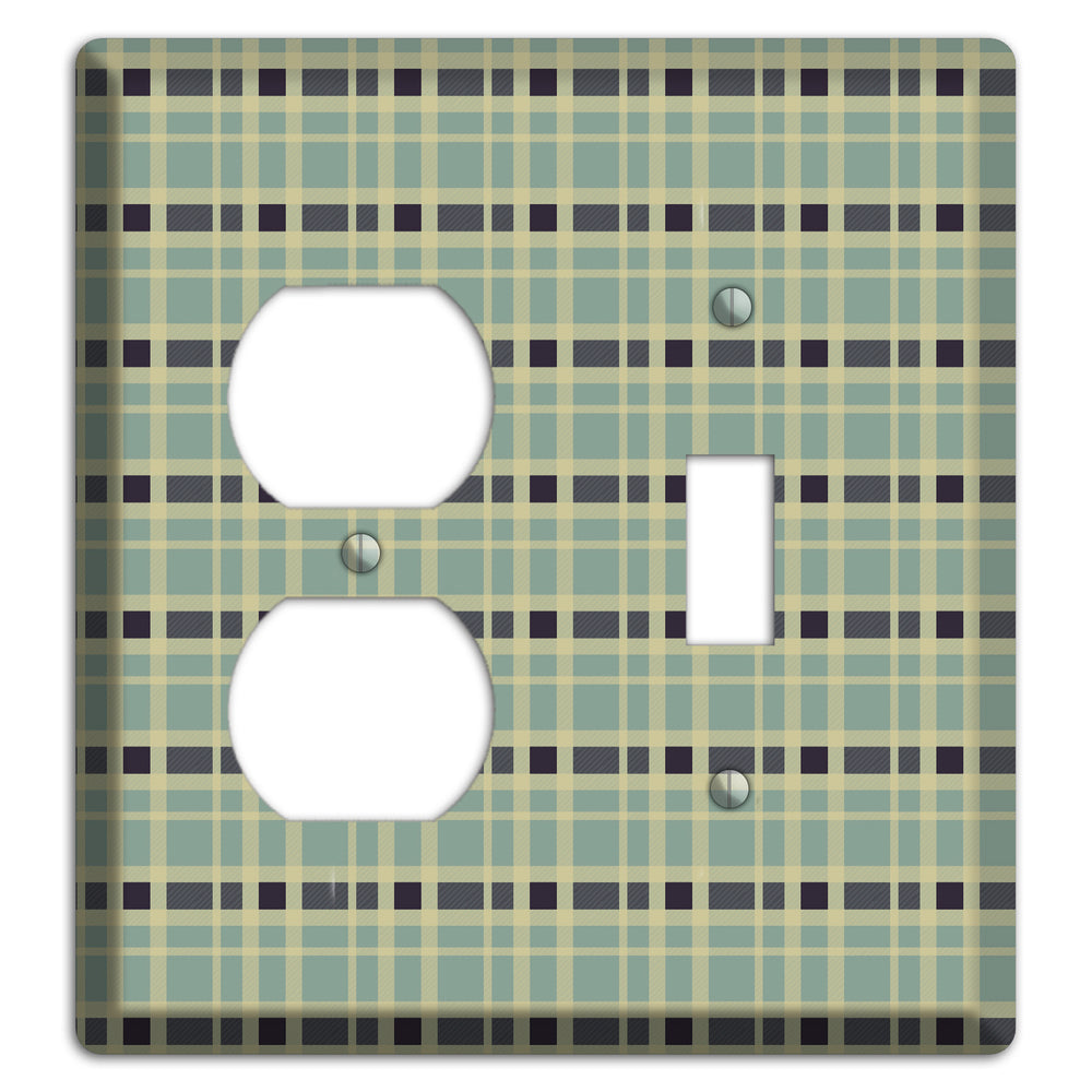 Sage and Black Plaid Duplex / Toggle Wallplate